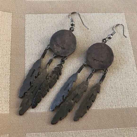 Vintage Sterling Turquoise Feather Earrings - Picture 4 of 5